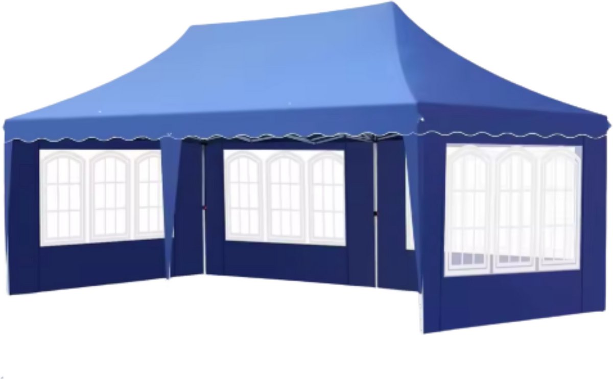 Luxe partytent - Opvouwbaar - Met zijwanden - Blauw - 300x600cm - Easy up - Paviljoen - Waterdicht weerbestendig - In hoogte verstelbaar