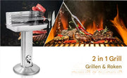 Grill Houtskool BBQ - Voor Tuin, Camping & Outdoor - Draagbare Trechtergrill met Plank - Roestvrijstaal - 87x89x89 cm