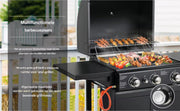 Propaangas BBQ-Grill met 3 Branders - Gas barbecue - Gietijzeren Roosters, Impulsontsteking & Thermometer