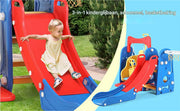 3-in-1 Schommel- en Schuifset voor Peuters - Buitenspeelgoed - Binnenspeeltuin met Glijbaan, Klimmer en Basketbalring - Geschikt voor Kinderen van 1-7 Jaar - Blauw & Rood