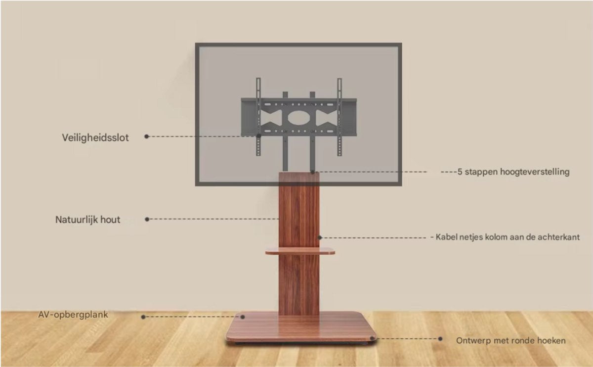 TV vloerstandaard vintage - VerrijdbaarVoor 32"-65" inch - Standaard statief universeel - In hoogte Verstelbaar