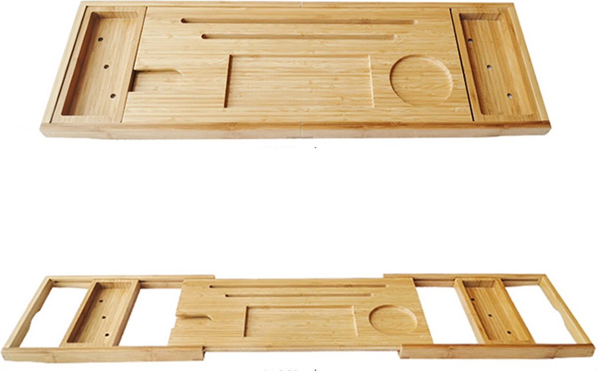 Frobin Badkuip Dienblad l Tablet Houder l Bamboe Lade l Spa Dienblad l Organiser l Boek Houder l Wijn Dienblad l Antislip Bodem l Uitschuifbaar Dienblad