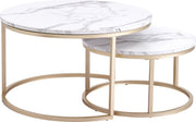 Bolt Edge Salontafel - Wit/Goud - Marmour look - Rond - Set van 2 - 80 en 60cm