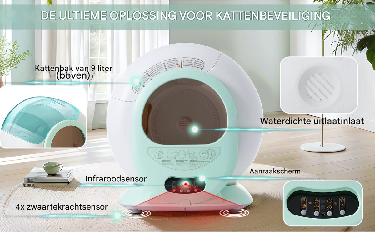 Zelfreinigend Kattenbak - Kattentoilet - Voor Meerdere Katten - Automatisch & Geschikt Voor Diverse Katten - 65L Capaciteit