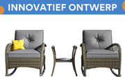 3-delig Tuinmeubelset - Loungeset - Tuinlounge Lounge Set - Lounge Set - Balkonset - Voor Balkon, Tuin of Terras - Rotan & Metalen Frame met Acaciaplaat - Waterdichte Bekleding & Grijze Kussens - 160 kg Draagvermogen