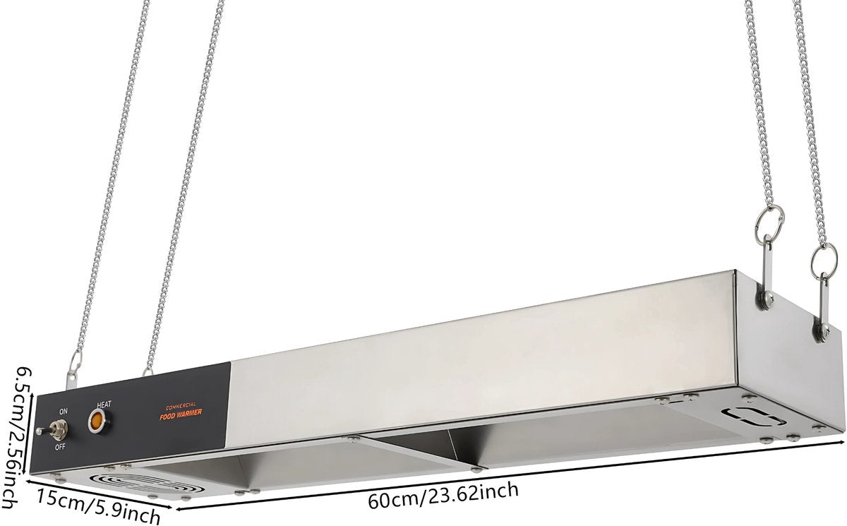 Hangende Voedselverwarmer 750W - Warmtelamp - Voor Keukens & Buffetten - Elektrisch Verwarmd - 30 tot 50 graden - RVS
