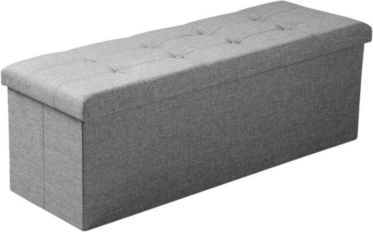 Luxe Opbergbank Juda - Met opbergruimte - Zitbank Poef - Voetenbank - Opbergbox hocker - Zitkist met deskel - Lichgrijs - Stof - 110x37.5x38cm