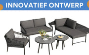 Tuinmeubelset - Loungeset - Tuinlounge Lounge Set - Lounge Set - Voor Tuin, Terras & Balkon - Moderne Buitenbankstel met Handgeweven Design - Inclusief Kussens - Kaki Kleur