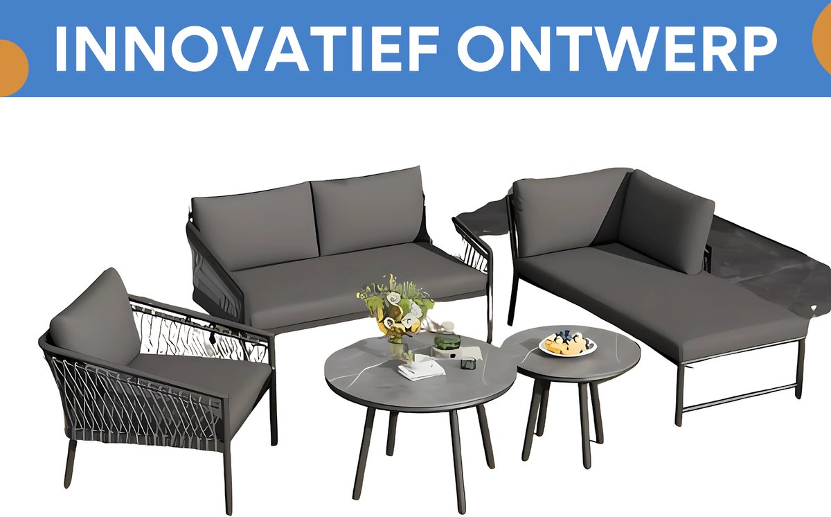 Tuinmeubelset - Loungeset - Tuinlounge Lounge Set - Lounge Set - Voor Tuin, Terras & Balkon - Moderne Buitenbankstel met Handgeweven Design - Inclusief Kussens - Kaki Kleur