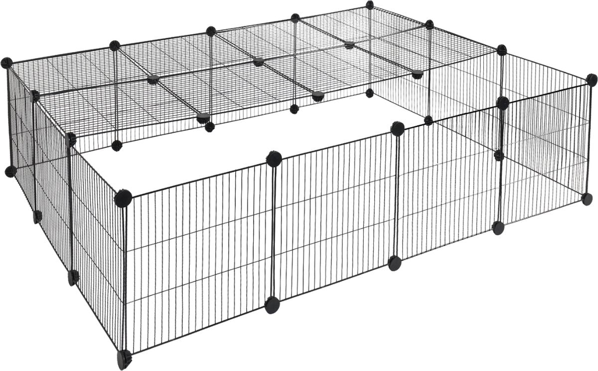 Happyment Dierenren Vida - Extra hoog - Knaagdierenren Ren - Verstelbaar - Konijnenren - Kippenren - Puppyren - Kattenren - Zwart - 70 x 70 x 105 cm