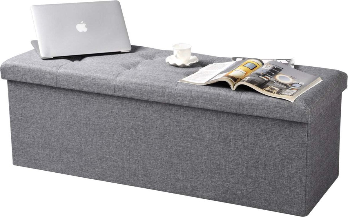 Luxe Opbergbank Juda - Met opbergruimte - Zitbank Poef - Voetenbank - Opbergbox hocker - Zitkist met deskel - Lichgrijs - Stof - 110x37.5x38cm