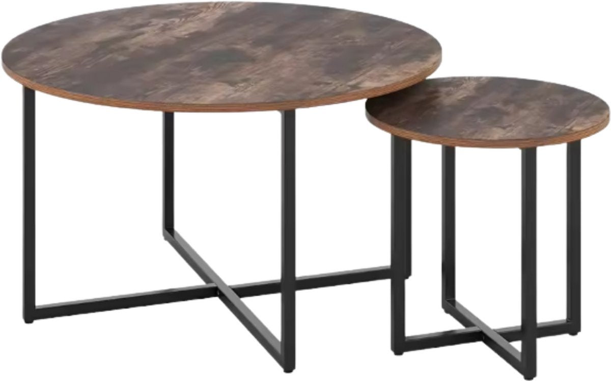 Salontafel Valora - Bijzettafels - 2 stuks - Voor Woonkamer - Vintage Bijzettafel van Hout met Metalen Poten - Middentafel 80cm x 42cm - Bruin