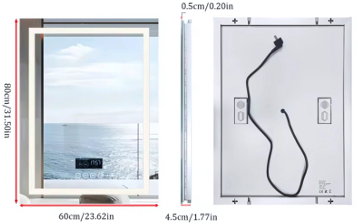 Muziek Badkamerspiegel - Met bluetooth en verlichting - 60x80cm - Voor Badkamer, Make-up & Wandmontage - Dimbaar licht - Vierkant