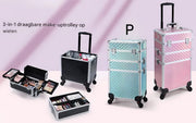 3-in-1 Rollende Make-up Trolley - Make up koffer - Kappers koffer - Beautycase - Voor Schoonheidssalons en visagie - Roze