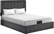 Bed - Tweepersoonsbedden - Tweepersoonsbed - Twijfelaar - Voor Slaapkamer - Met Hoofdeinde, Lattenbodem & Metalen Frame - Opbergruimte onder Matras - Grijs - 140x200 cm
