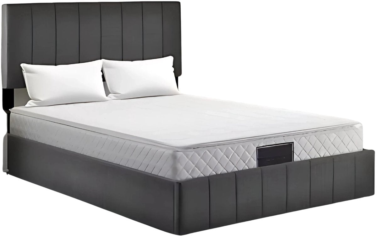 Bed - Tweepersoonsbedden - Tweepersoonsbed - Twijfelaar - Voor Slaapkamer - Met Hoofdeinde, Lattenbodem & Metalen Frame - Opbergruimte onder Matras - Grijs - 140x200 cm