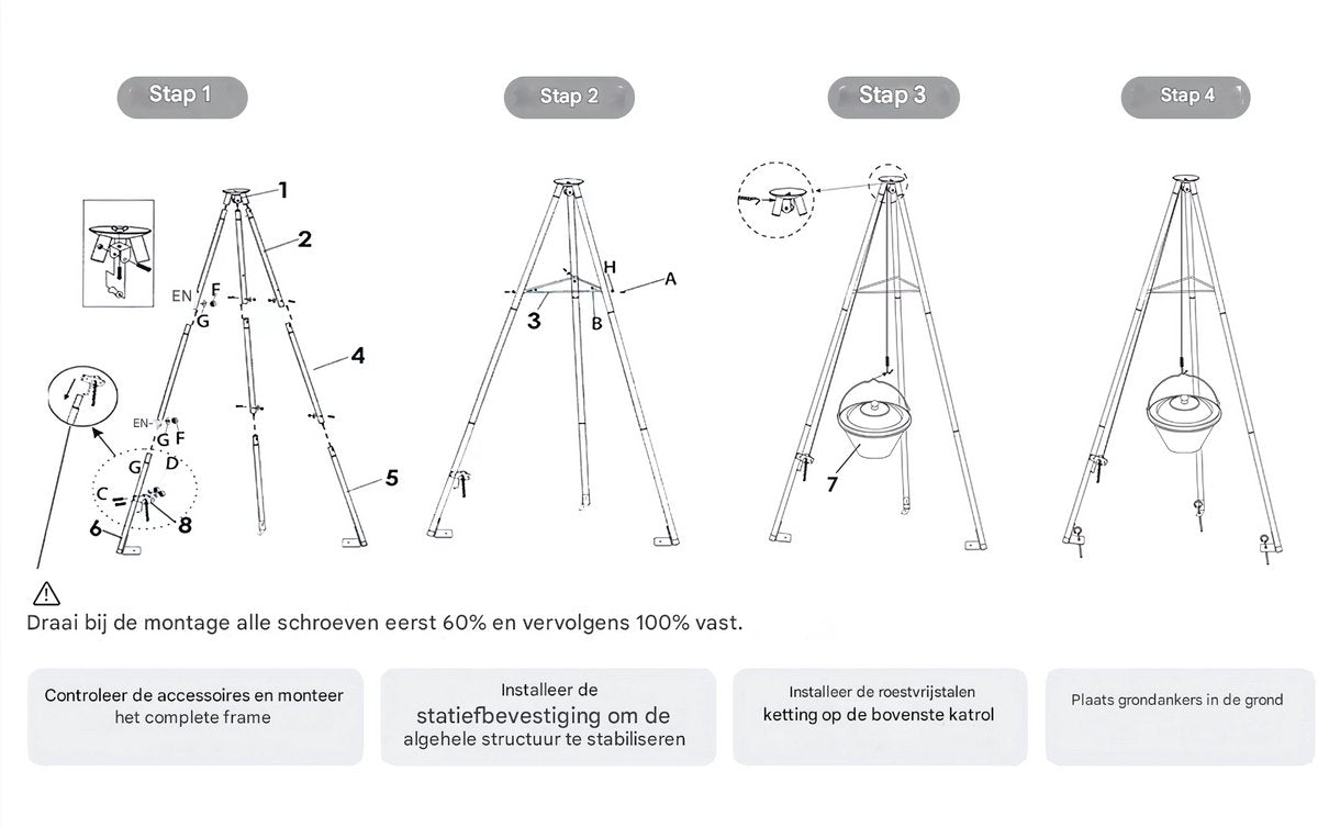 Hongaarse Goulashketel - Braadpan - Stoofpot - Geëmailleerd met Telescopisch Statiefframe, Kettinghoogteverstelling en Deksel - Ideaal voor Goulash en Soep - 10L