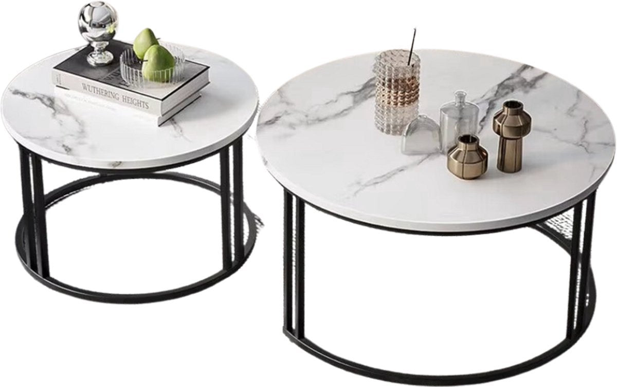 Salontafel Derloni Opulence - Glossy white - 2-Delig - Vierkant - Woonkamer - Bijzettafels