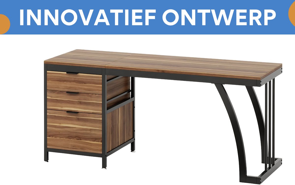 Computerbureau - Bureau met lades - Werktafel - Voor studeren of werken - 3 lades - Walnut
