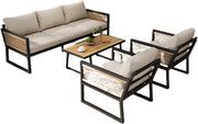 4-delig Tuinmeubelset - Loungeset - Tuinlounge Lounge Set - Voor Tuin of Terras - 3 Sofa’s, 2 Fauteuils & Salontafel - Kunststof Hout, Touw & Gegalvaniseerd Staal