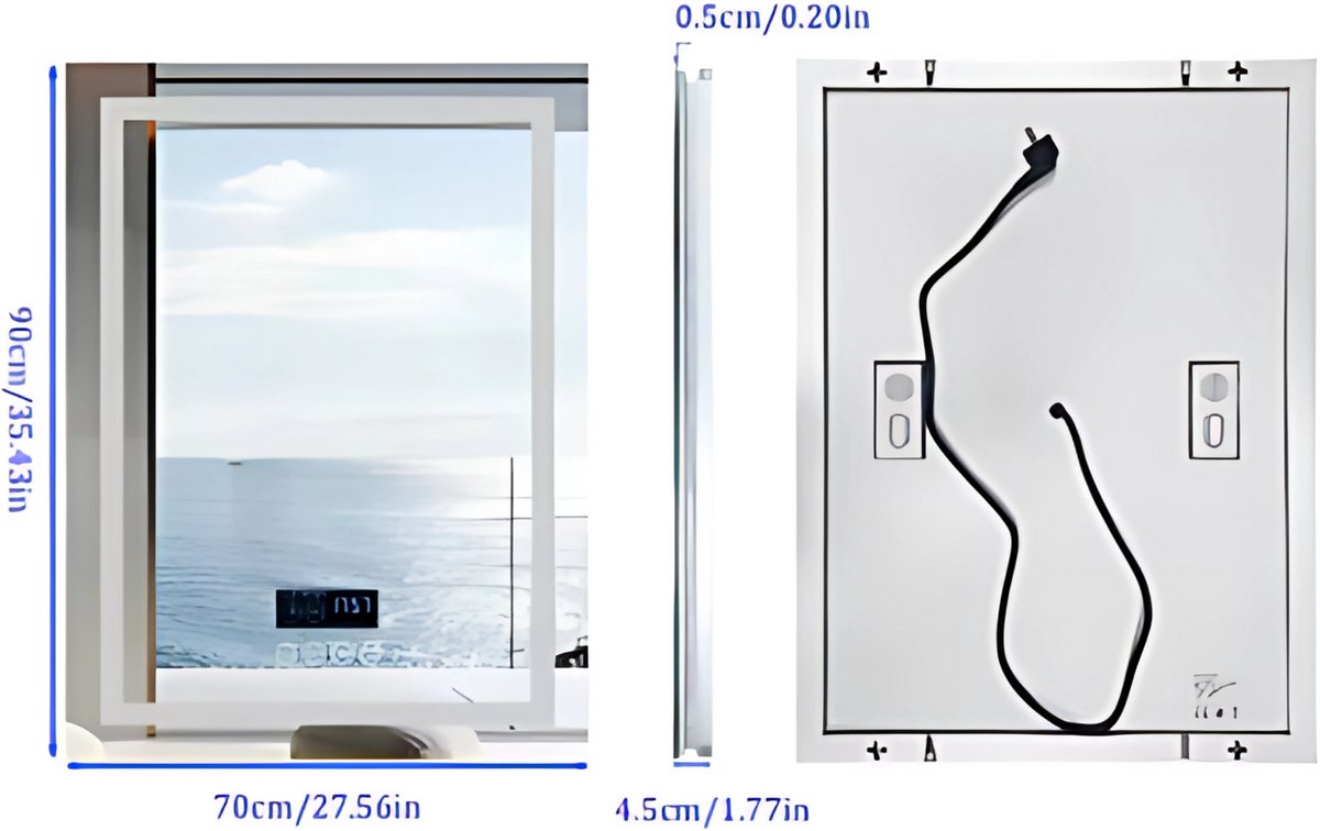 Muziek Badkamerspiegel - Met bluetooth en verlichting - 70x90cm - Voor Badkamer, Make-up & Wandmontage - Dimbaar licht - Vierkant