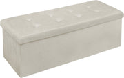 Luxe Opbergbank Nuni - Met opbergruimte - Zitbank Poef - Voetenbank - Opbergbox hocker - Zitkist met deskel - Creme - Velvet - 110x37.5x38cm