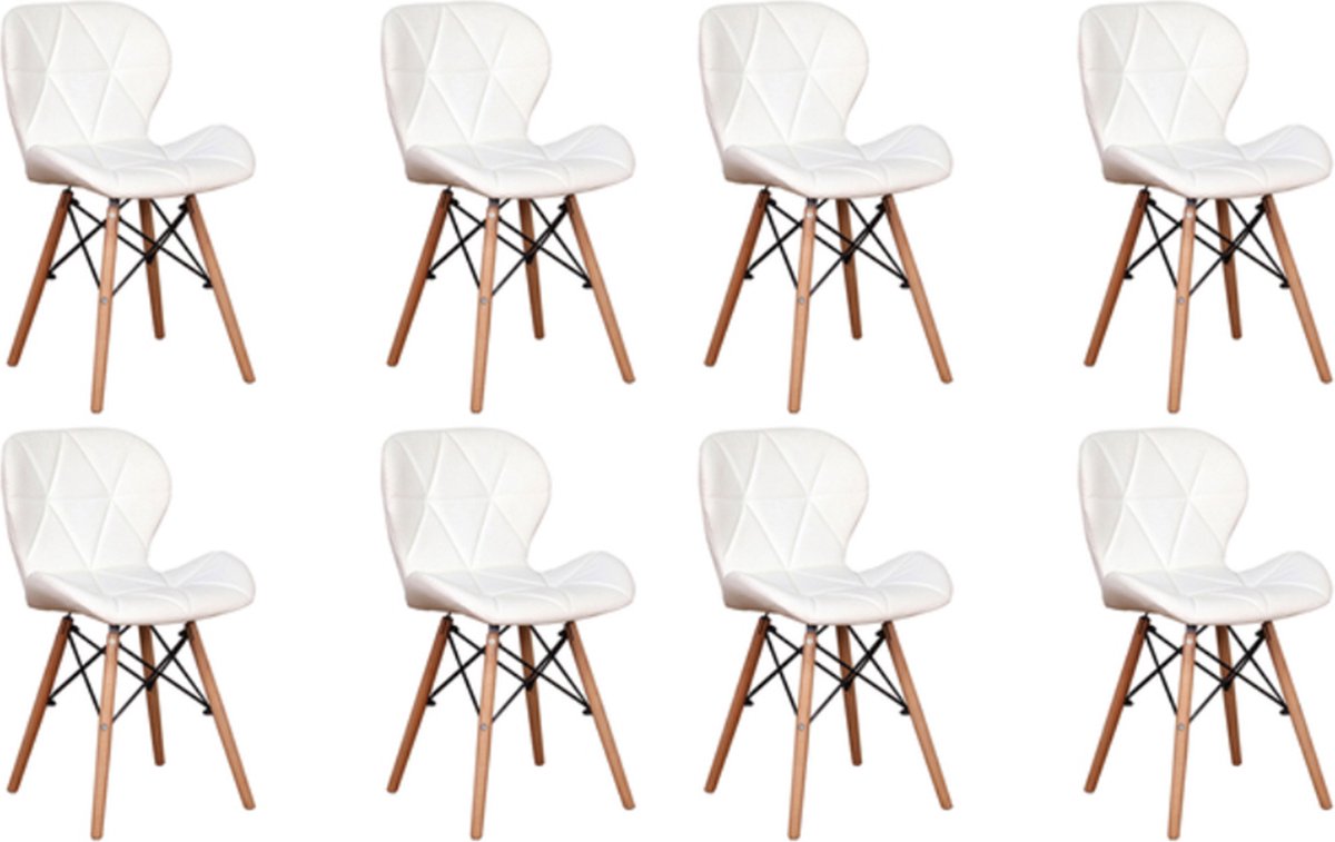 Happyment Moderne Eetkamerstoelen Wit - Set van 8 - Woonkamerstoelen - Zithoogte 38cm - Keukenstoelen - Kuipstoel