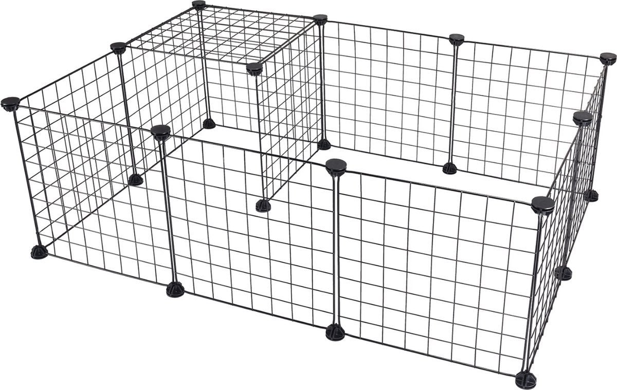 Happyment Dierenren Lodo - Extra hoog - Knaagdierenren Ren - Verstelbaar - Konijnenren - Kippenren - Puppyren - Kattenren - Zwart - 145x75x35