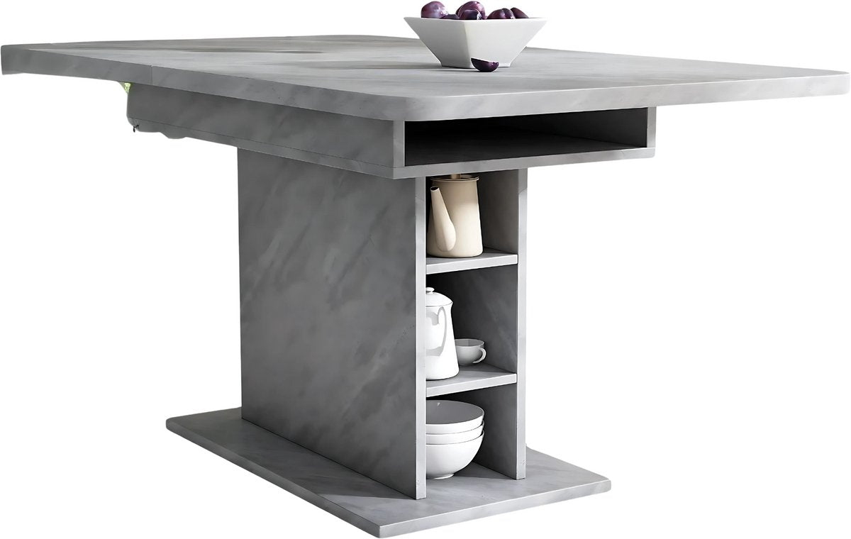 Eettafel - Keukentafel - Uitschuifbaar - Voor Woonkamer of Eethoek - Met Opbergruimte & Modern Design - Rechthoekig IJzer & Hout - Grijs