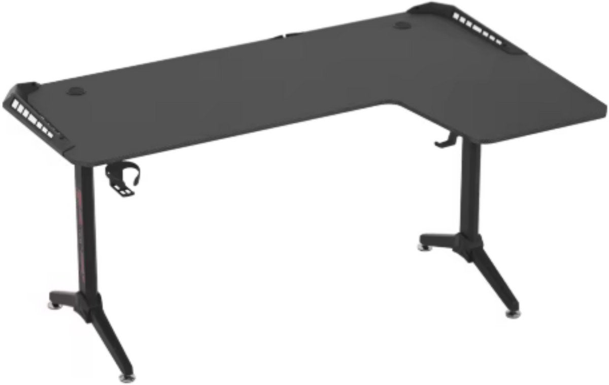 Gaming bureau Brutal - Met LED verlichting - Linker Hoekbureau - 162cm desk - Metalen poten - Bekerhouder