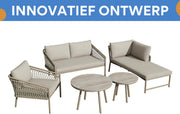 Tuinmeubelset - Loungeset - Tuinlounge Lounge Set - Lounge Set - Voor Tuin, Terras of Balkon - 2-Zits Sofa, 2 Fauteuils & Salontafel - Handgeweven Touw, Houtlook & Glasplaat - Gegalvaniseerd Staal
