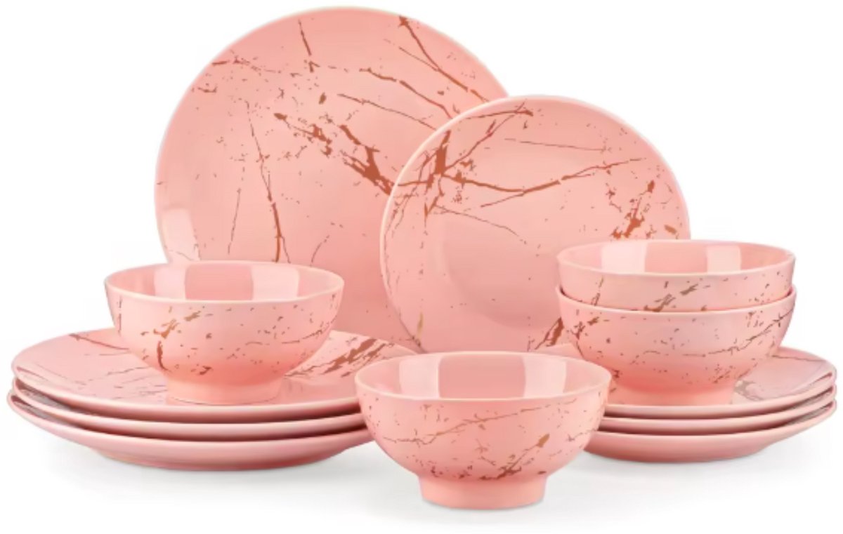 Ventina Serviesset - 12 delig - 4 persoons - Baby roze - Dinerborden - Bordenset - Diepe borden - Ontbijtborden - Servies - Keukenservies