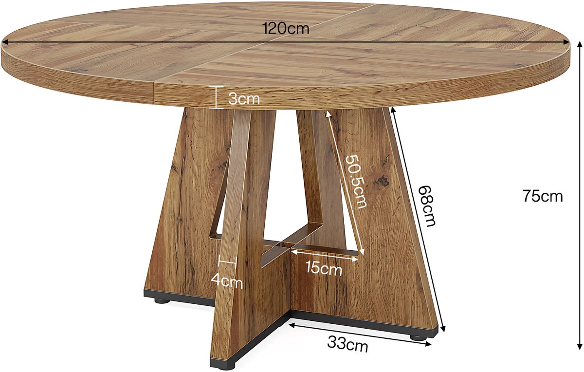 Ronde Eettafel Zenia - Voor 4 personen - 120cm - Voor Keuken of eetkamer - Bruin