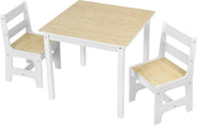 Happyment Kindertafel en 2 Stoeltjes - Kindermeubel - Speeltafel - kinderbureau - Wit - Eiken