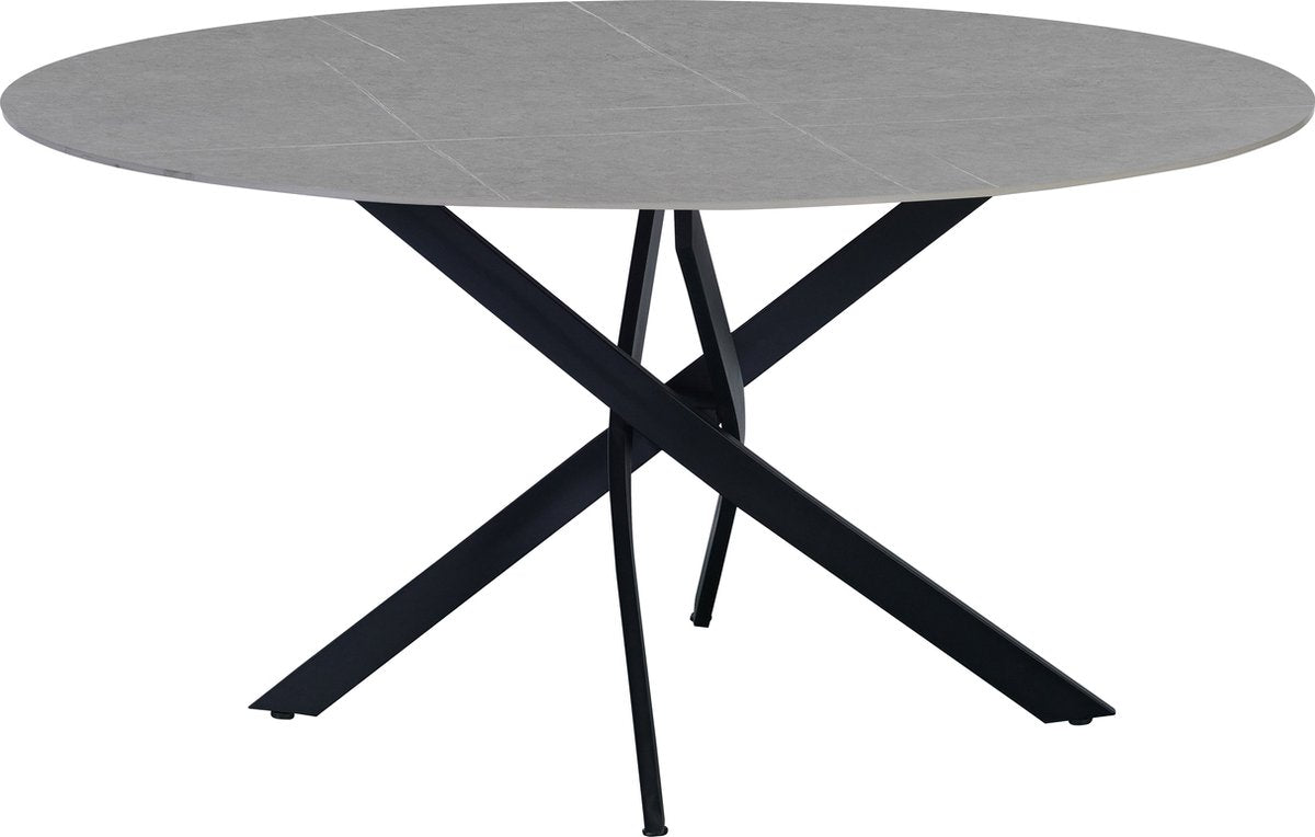 Happyment Eetkamertafel Diva - Tuintafel grijs rond - 4 personen - Marmerlook - Eettafel - 150x150x76cm - Ook voor buiten