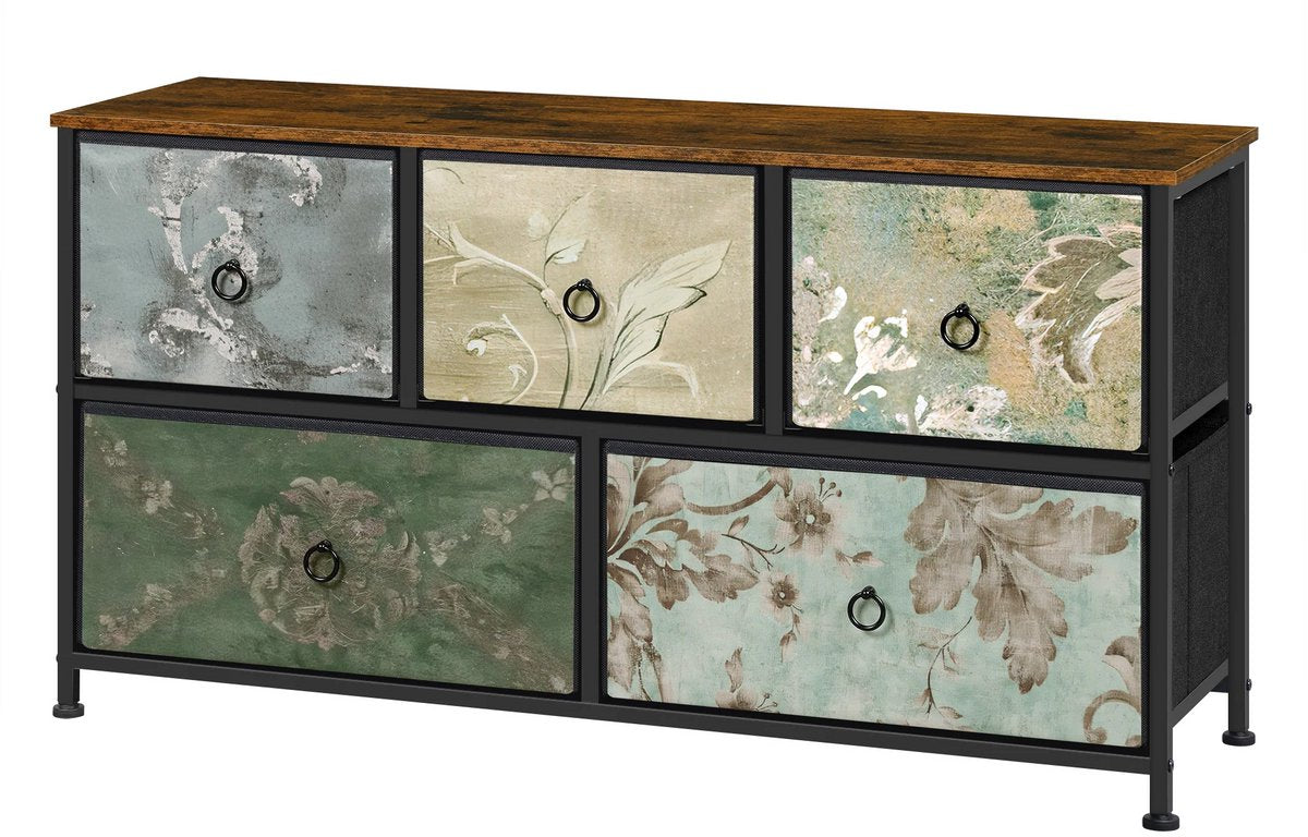 Ladekast met 5 Laden -Dressior - Kast - Voor Woonkamer, Slaapkamer, Keuken of Hal - TV-Kast & Dressoir - Met Stof en Metalen Frame van