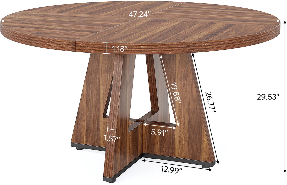 Ronde Eettafel Paris - Voor 4 personen - 120cm - Voor Keuken of eetkamer - Bruin
