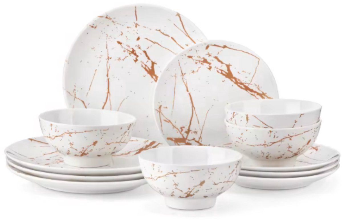 Classina Serviesset Vittoria - 12 delig - 4 persoons - Wit/Goud - Dinerborden - Bordenset - Diepe borden - Ontbijtborden - Servies - Keukenservies