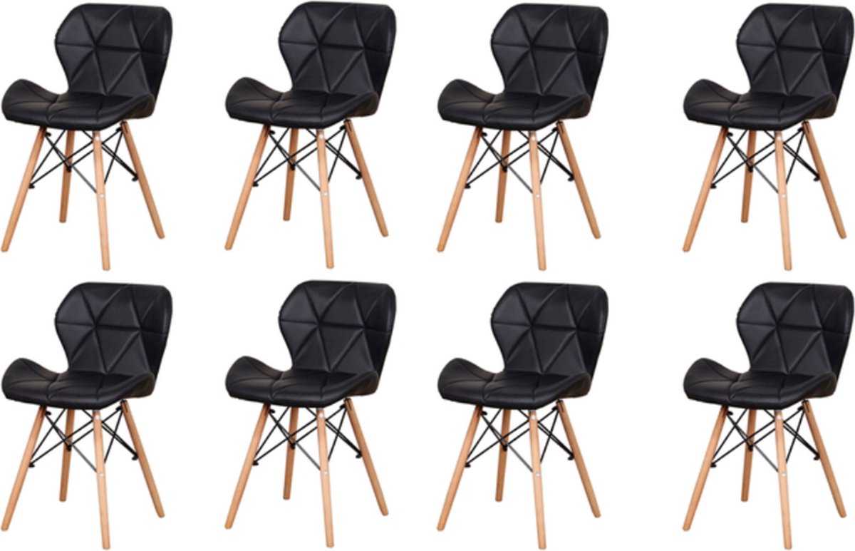 Happyment Moderne Eetkamerstoelen - Set van 8 - Zwart - Woonkamerstoelen - Keukenstoelen - Kuipstoel - Zithoogte 38cm