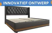 Bed - Tweepersoonsbedden - Tweepersoonsbed - Voor Slaapkamer - Tweepersoonsbed met USB-C, 3-zijdig Hoofdeinde & LED-verlichting - Hydraulisch met Opbergruimte - Zwart PU Leer - 160x200