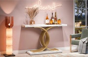 Moderne Console Tafel - Sidetafel - Wandtafel - Haltafel - Wit/goud - Voor Hal of woonkamer of Gang - Marmer look - 100cm