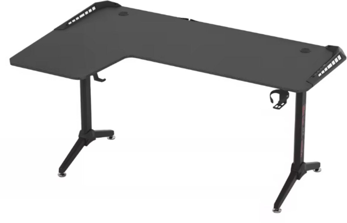 Gaming bureau Brutal - Met LED verlichting - Rechter Hoekbureau - 162cm desk - Metalen poten - Bekerhouder