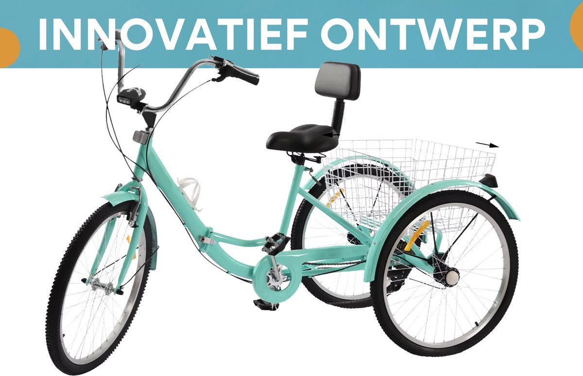 Opulence Driewieler 7 versnellingen - Fiets voor volwassenen en senioren - 24 Inch - Opvouwbare Trike - Met mand en LED Verlichting - Groen