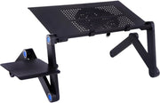 Laptoptafel – Tablethouder - Bedtafel - Laptopstandaard – Voor bureau, bed en bank – Met koelventilator, muismat en ergonomisch design – Zwart / Metaal