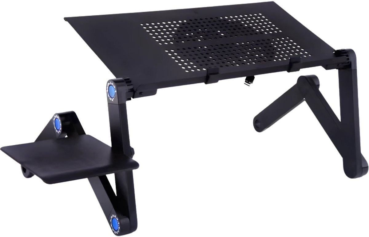 Laptoptafel – Tablethouder - Bedtafel - Laptopstandaard – Voor bureau, bed en bank – Met koelventilator, muismat en ergonomisch design – Zwart / Metaal