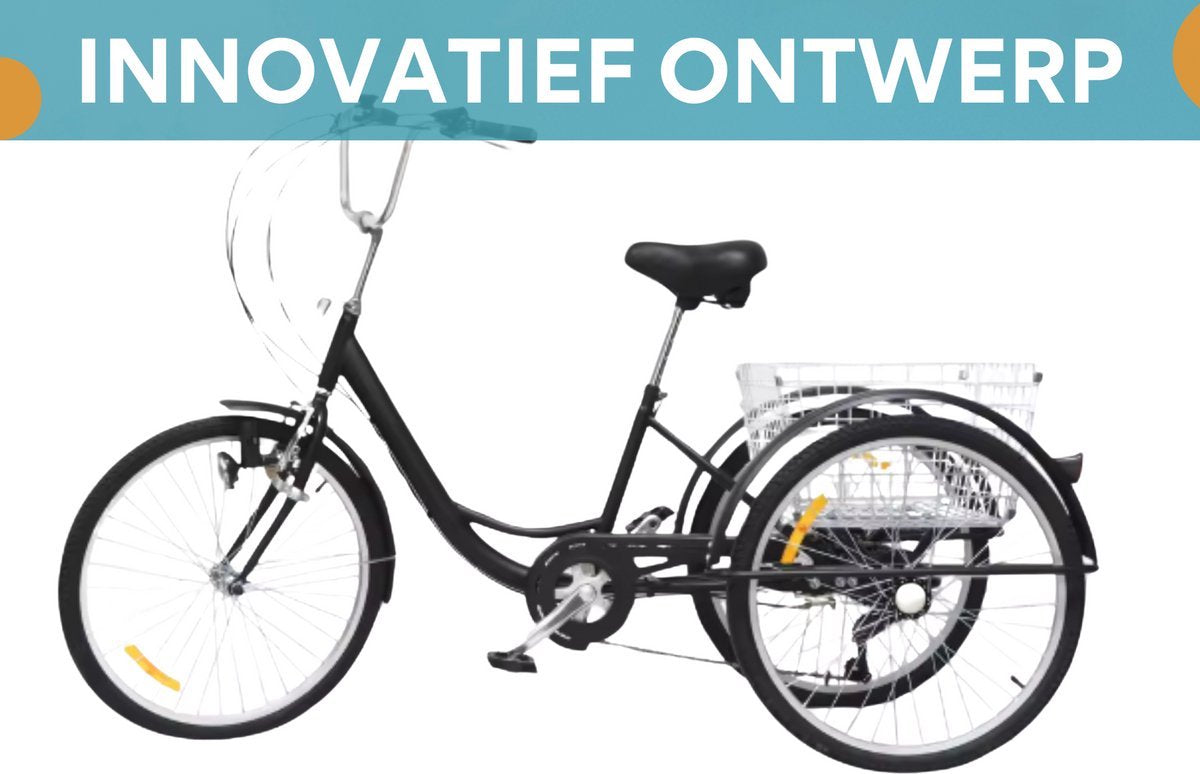 Driewieler Zyrell - 6 versnellingen - Fiets voor volwassenen en senioren - 24 Inch - Opvouwbare Trike - Met mand - Voorrem - Zwart