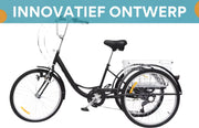 Driewieler 6 versnellingen - Fiets voor volwassenen en senioren - 24 Inch - Opvouwbare Trike - Met mand - Voorrem - Zwart