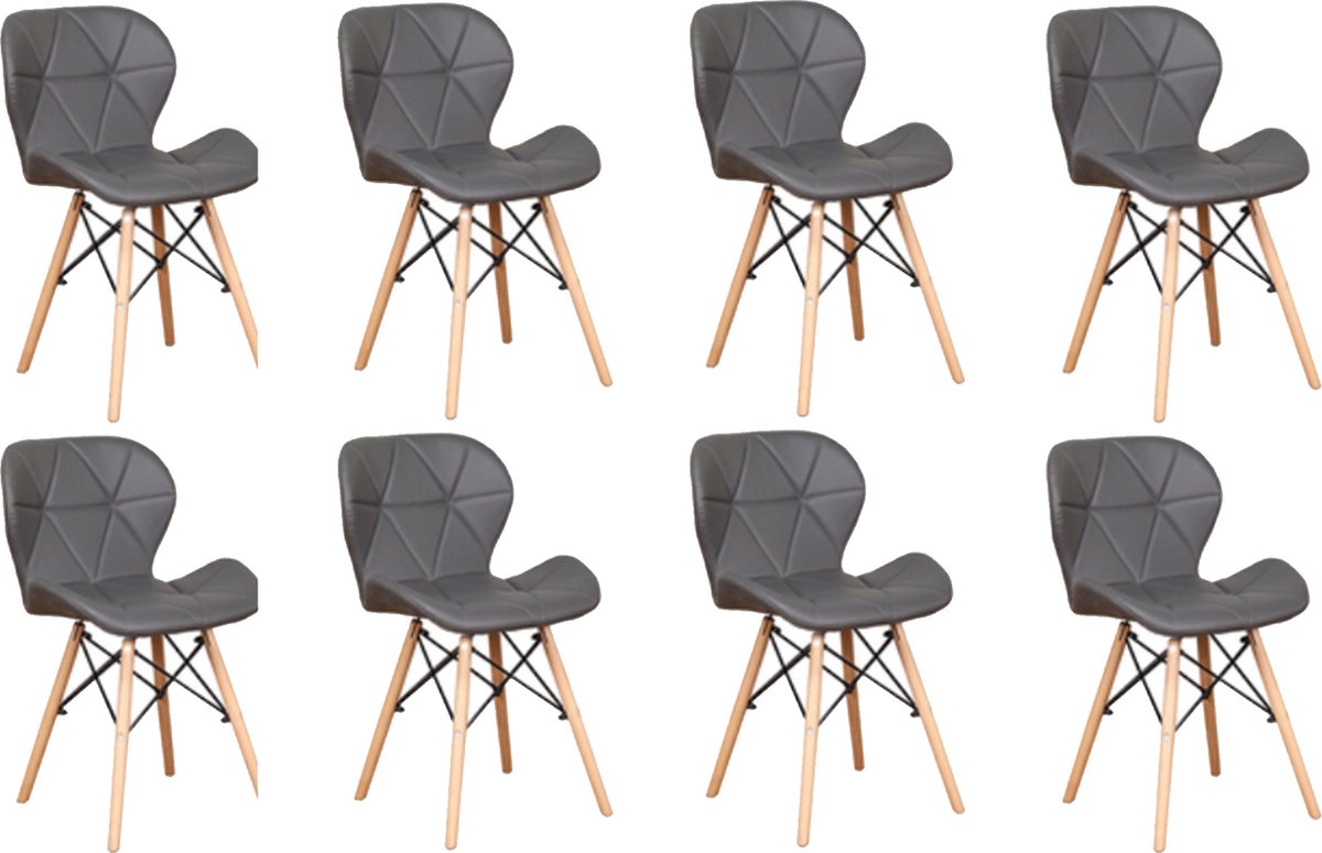 Happyment Moderne Eetkamerstoelen Grijs - Set van 8 - Woonkamerstoelen - Zithoogte 38cm - Keukenstoelen - Kuipstoel