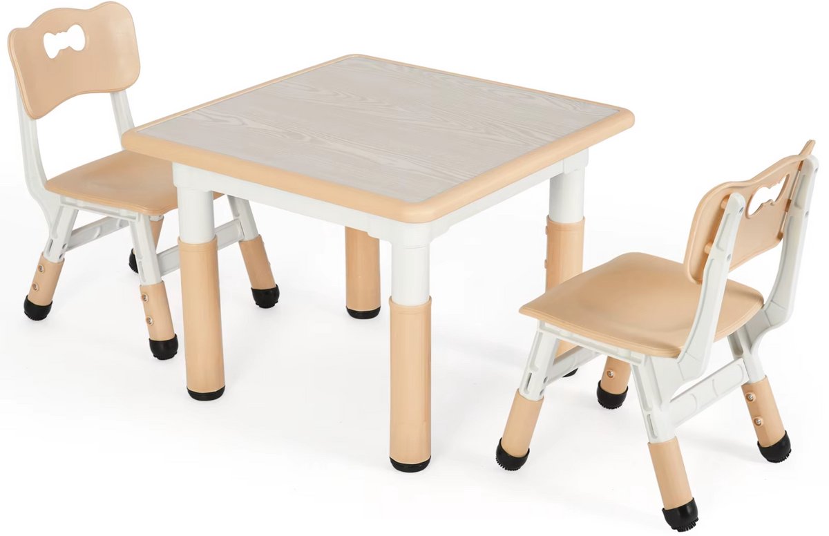 Kindertafel met stoeltjes - 2 stoelen - Activiteiten tafel - Speeltafel Kinderbureau - 3-8 jaar - In Hoogte Verstelbaar - Studeertafel voor Kinderen - Beige