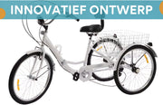 Driewieler 24 Inch - 7 versnellingen - Fiets voor volwassenen en senioren - Opvouwbare Trike - Met mand en LED Verlichting - Wit
